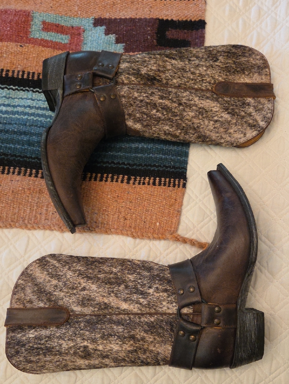 Women's OVERLAND Brown Leather and Calf Hair Western Cowboy Boots Size 11